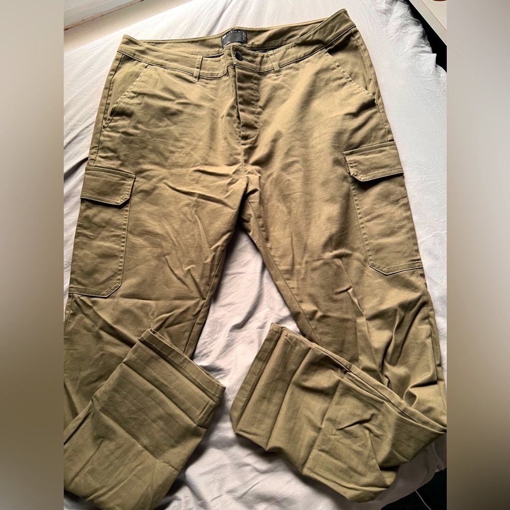 ASOS green cargos thin chino 36